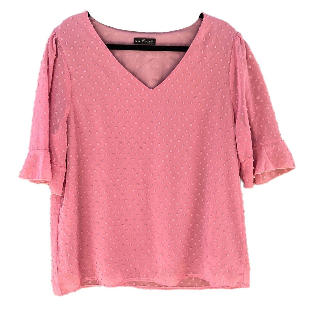 2XL Emery Rose Pink Top Blouse, Sheer with undershirt